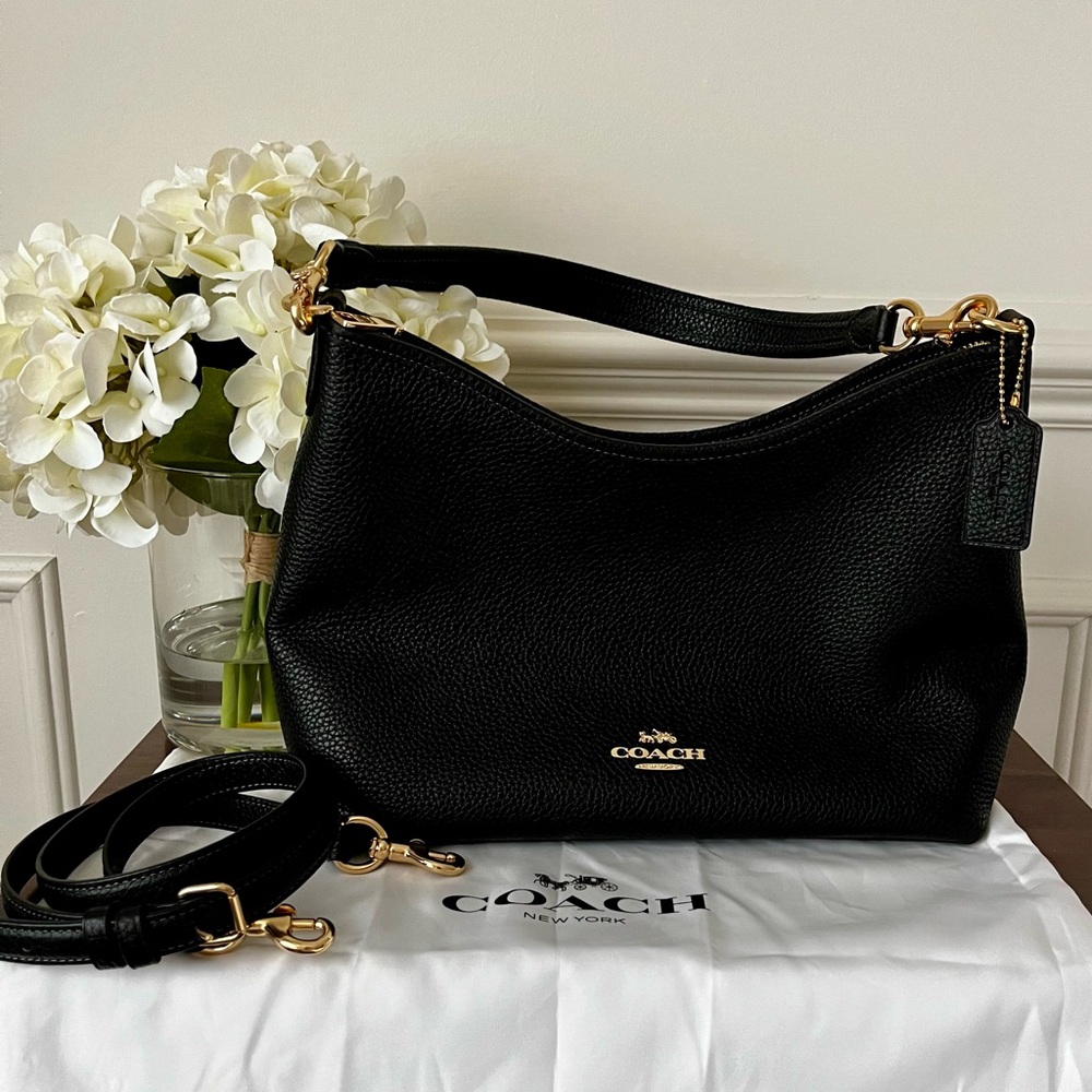 Coach Black Laurel Shoulder Bag Soft Pebble Leather Gold Hardware Two Straps 🖤